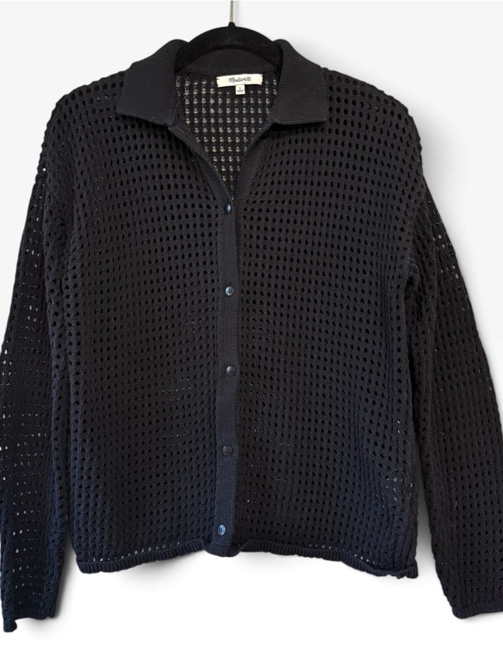 Madewell Crochet Button-Up Cardigan Sweater Black Size Small